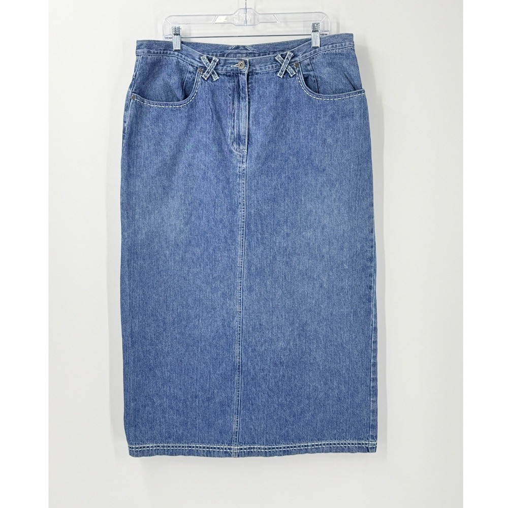 Vtg 90s Christopher Banks Denim Maxi Skirt Womens 16 Cowgirl Western modest jean